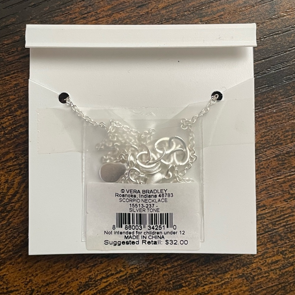 Vera Bradley Scorpio Necklace,‎ Silver Tone, NWT - Picture 3 of 3